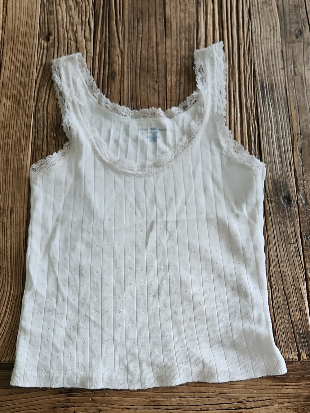 Brandy Melville White Lace-Trim Ribbed Camisole